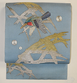 蛇籠に川蝉の刺繍帯