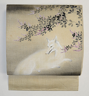 萩の下白狐の染め名古屋帯