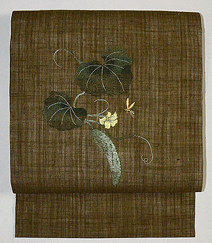 糸瓜（へちま）と蜂の刺繍名古屋帯