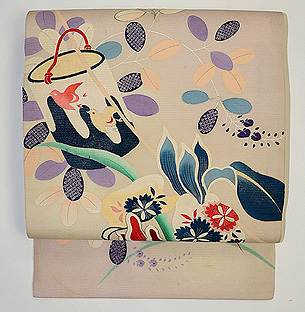 貝桶に夏の花模様名古屋帯