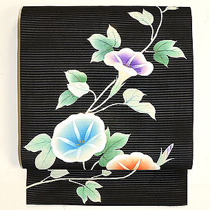 黒地に朝顔の染名古屋帯