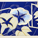 ブルー地夏草の図名古屋帯 前中心