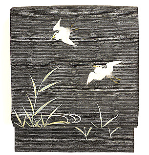 葦原に鷺の刺繍名古屋帯