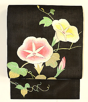黒地朝顔の刺繍名古屋帯
