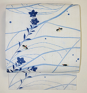 麻地桔梗に蛍の名古屋帯