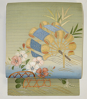 水車に蛇籠夏の名古屋帯