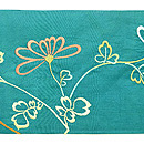 青緑地菊の刺繍帯 前中心