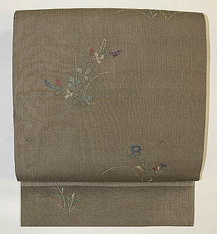 秋草の竹屋町風刺繍名古屋帯