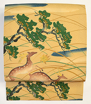 遠山に鹿の染め名古屋帯