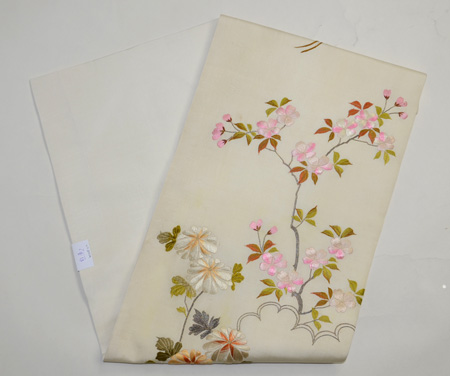 桜に菊の刺繍名古屋帯 - アンティーク着物の灯屋2