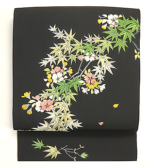 桜楓刺繍塩瀬名古屋帯