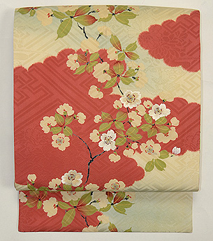 雲取りに枝桜綸子染名古屋帯