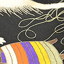 狆に毬と糸巻き刺繍名古屋帯 質感・風合