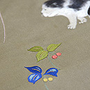 柳に仔犬の図名古屋帯 質感・風合