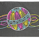 リボン首輪の子猫と毬刺繍名古屋帯 前中心