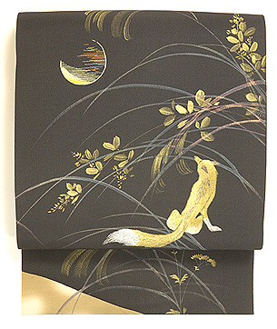 狐のお月見刺繍名古屋帯