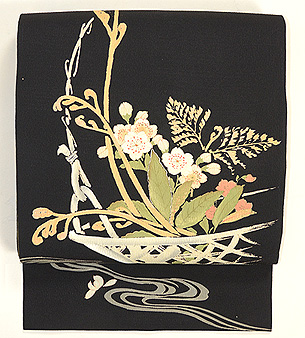 竹かごに春の盛り合わせ名古屋帯