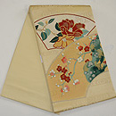 扇面に椿、梅、小菊刺繍袋帯　帯裏