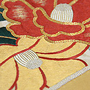 扇面に椿、梅、小菊刺繍袋帯　質感・風合