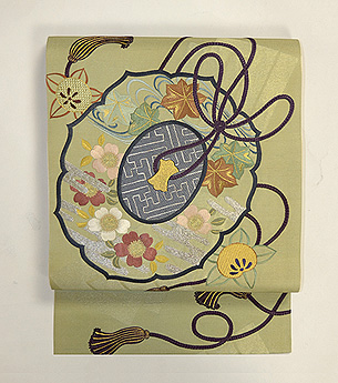 古鏡の図刺繍帯