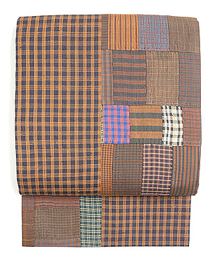 縞と格子寄せ裂名古屋帯