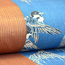 柳にスズメと縞の名古屋帯　質感・風合