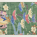 江戸解楽器尽し模様染名古屋帯(緑)　前中心