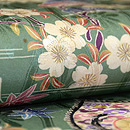 江戸解楽器尽し模様染名古屋帯(緑)　質感・風合