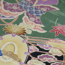 江戸解楽器尽し模様染名古屋帯(緑)　質感・風合