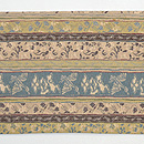 手描き更紗に縞切り継ぎ帯　前中心