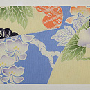 扇面に牡丹と春の花々染名古屋帯　前中心