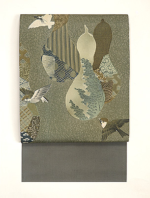 瓢箪と雀染名古屋帯