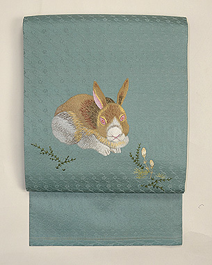 うさぎに土筆刺繍帯