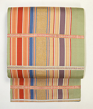 龍村平蔵製　龍村平蔵製　金銀無紋間道丸帯