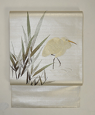 水辺に鷺の刺繍帯