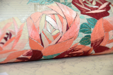 アールデコ薔薇刺繍名古屋帯 - アンティーク着物の灯屋2