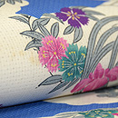 雲取りに花の丸絹紅梅織染名古屋帯　質感・風合