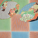 夏花の貝合わせ刺繍紗開き名古屋帯　前中心