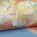 夏花の貝合わせ刺繍紗開き名古屋帯　質感・風合