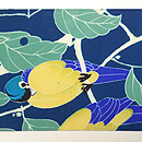 枝葉とインコ染名古屋帯　前中心