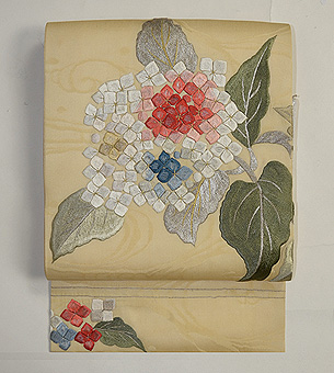 紫陽花刺繍紗名古屋帯