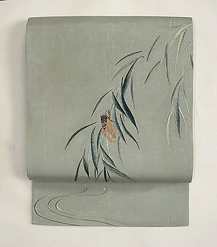 柳に蝉刺繍名古屋帯