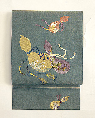 瓢と紐絽刺し名古屋帯