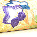 桐の葉に桔梗とバッタの単衣帯 質感・風合