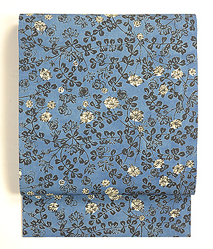 浦野理一作 草花模様藍型染名古屋帯