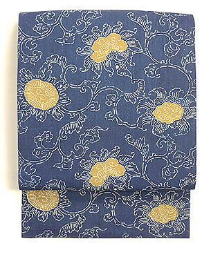 浦野理一作 唐花唐草模様紬名古屋帯