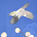 梅枝にうぐいすブルーの羽織　質感・風合