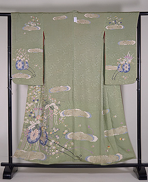 霞に四季の花車訪問着