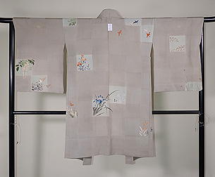 春秋花に千鳥模様単衣羽織