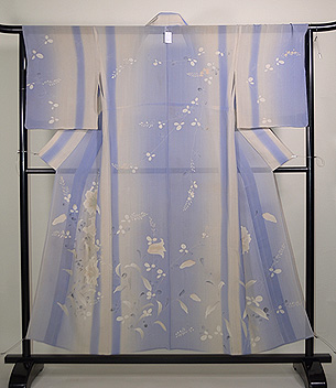 萩と百合の花の単衣訪問着